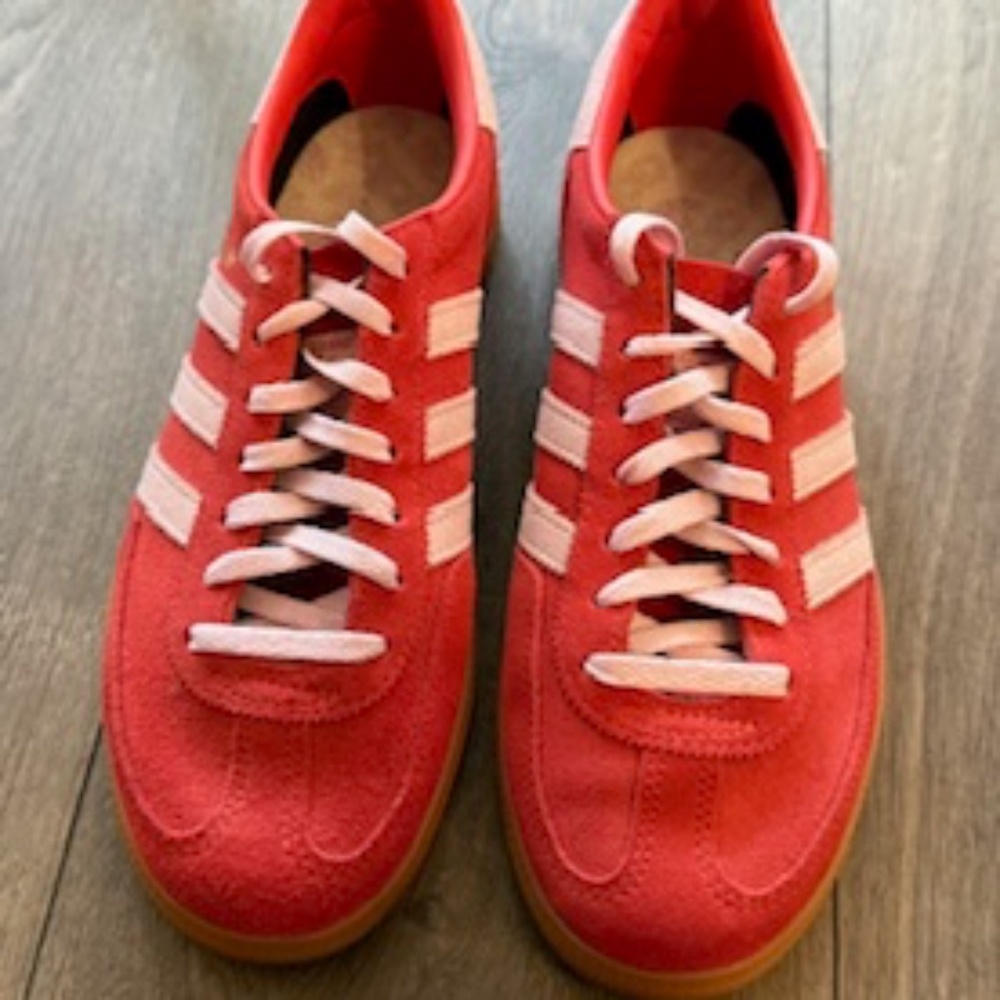 Adidas Handball Spezial Women's Sneaker, Bright Red/Clear Pink Gum, Size 7.5M